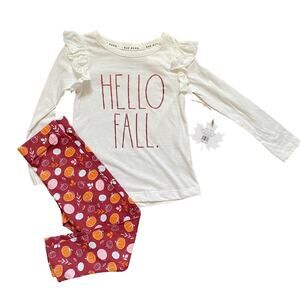 Rae Dunn “HELLO FALL” girls fall outfit featuring pumpkins on pants- size 4